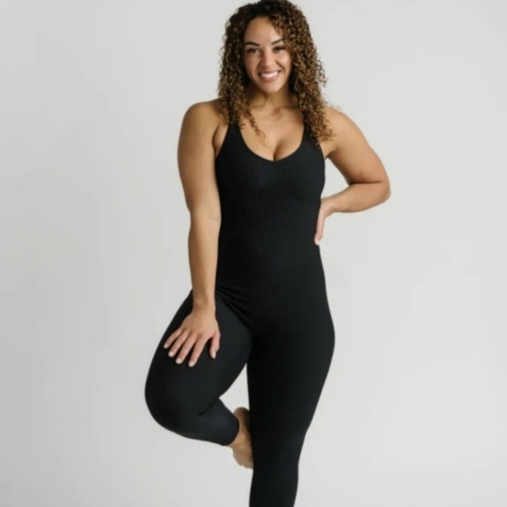 Black Ribbed Jumpsuit